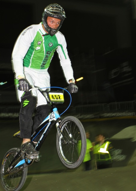 Ireland's Kelvin Batey in action on the way to winning the Masters title at the UCI BMX World Championships at Vector Arena, Auckland tonight.